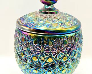 Carnival Glass Daisy & Button Covered Dish