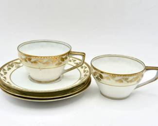 (2) 18K Gold Trimmed German Teacups & (3) Saucers