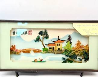 vintage Chinese 3D shell art shadow box With Dedication