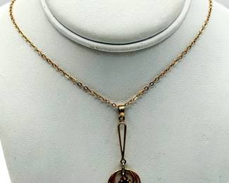 Vintage 10K Gold Stamped Pendant & Gold Tone Chain