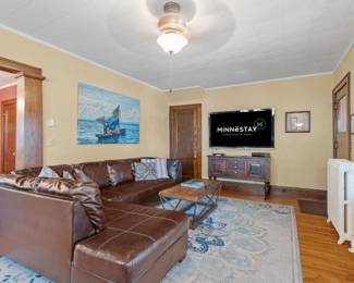 leather sectional, coffee table, TV, console