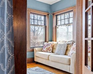 sofa and throw pillows, area rug