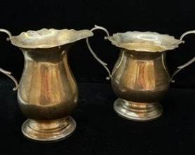 Sterling Silver Antique Open Handles Sugar Bowl & Matching Creamer
