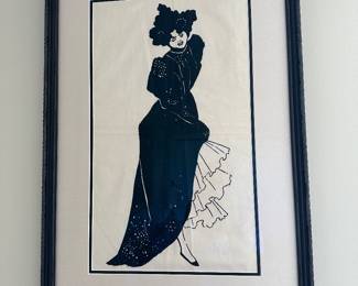 Aubrey Beardsley print on fabric (2 total - only one is photographed)