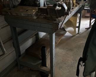 6 ft metal work table with wood top