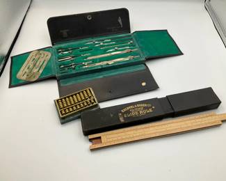 Vintage Drafting Tool Set with Schoenner Compasses, Keuffel  Esser Polyphase Slide Rule, and Mini A