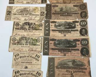 Confederate and State of Georgia Currency Notes, 1860s Era