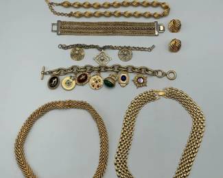 Gold Tone Necklaces, Charm Bracelets and Woven Chain Jewelry