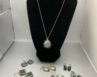 Coordinated Druzy Style Necklace, Earrings, and Bracelet Sterling Earrings  Necklace W Pendant