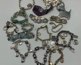 Silver Tone Bracelet Lot Charm Link  Statement Styles