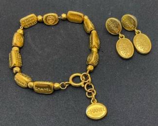Chanel Gold Tone Bracelet and Earrings Set
