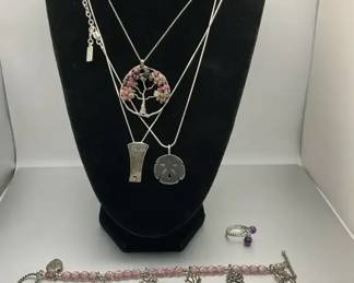 Sterling Silver Tone Pendant Necklaces and Purple Accent Jewelry Group