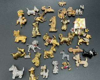Vintage Dog Brooch Collection Rhinestone Gold Tone