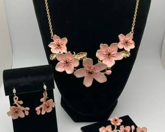 Smithsonian Cherry Blossom Necklace, Pin And Matching Earrings