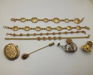 Sterling Silver 925 and 14K Gold Jewelry Lot with Bracelets and Brooches