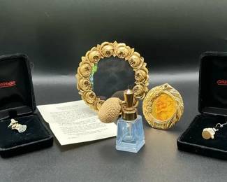 Vintage Vanity Accessories Perfume Atomizer Orszewski Earrings Frame Compact