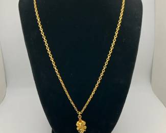 Chanel Gold Tone Chain Necklace with Clover Pendant