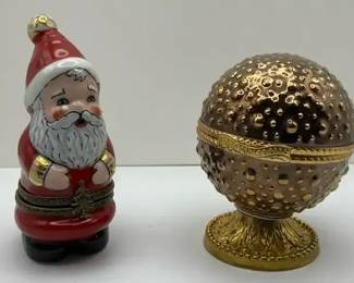 Limoges Santa Trinket Box  New Years Ball Drop Box