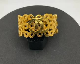 Chanel Gold Tone CC Logo Cuff Bracelet