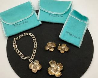 Tiffany  Co. Flower .925 Bracelet, Earrings And Matching Pin