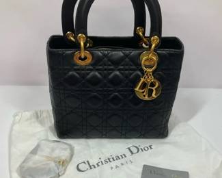 01 Christian Dior Lady Dior Black Quilted Leather Handbag with Dust Bag Authenticity Card