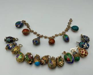 Decorative Cloisonne Egg Charm and Pendant Jewelry Group