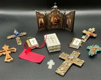 Religious Cross Lot Icons Mini Bibles Crucifix Wall Decor