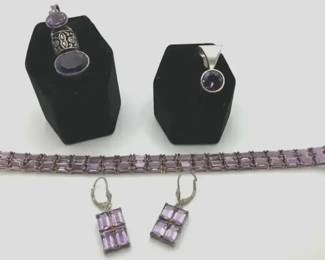 Amethyst Silver .925 Jewelry Lot Earring, Pendants, Bracelet