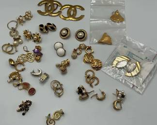 Earring Collection with Gold Tone Hoops, Studs and Designer Style Pieces