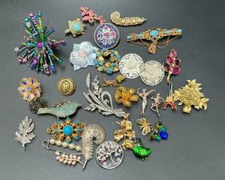 Vintage Brooch Collection Rhinestone Enamel Floral Figural