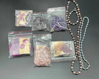 Beaded Jewelry Lot Necklaces Bracelets Pink Purple Mixed In Bags