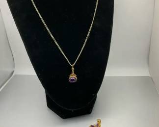 925 Sterling Silver Jewelry with Purple Pendant and Blue Stone Lapis Earrings