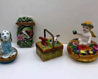 Limoges France Hand Painted Porcelain Trinket Boxes Figural Collection