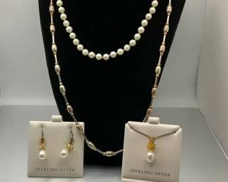 Sterling Silver Pearl Jewelry with Necklaces, Earrings and Pendant