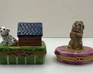 Rochard  Limoges Dog Theme Trinket Boxes