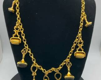 Chanel Charm Necklace Gold Tone Logo  Seal Motif