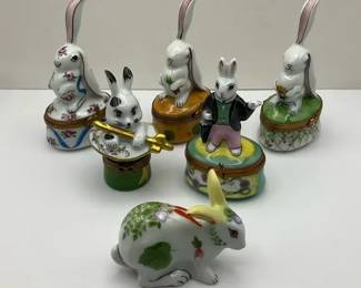 Limoges Porcelain Bunny Trinket Boxes  Figurine  Hand Painted France