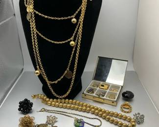 Gold Tone Statement Necklace and Mixed Jewelry Group