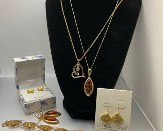 Fashion Jewelry Including 925 Sterling  Amber Tone Pendants