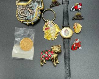 UGA Bulldogs Collectibles Lot Watch Pins Keychain  Belt Buckle