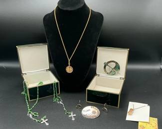 Jewelry Lot Necklaces Pendants Brooch Rosary Boxed Pieces
