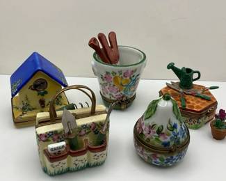 Hand Painted Limoges Porcelain Trinket Boxes Garden Theme