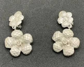 Chanel Camellia Style ClipOn Earrings  Frosted Floral Design