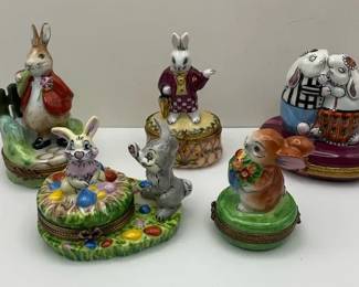 Limoges France Hand Painted Porcelain Bunny Trinket Boxes