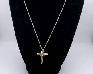 Tiffany  Co Sterling Silver  18K Gold Cross Necklace