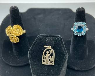 Sterling Ring and Religious Charm Jewelry Group