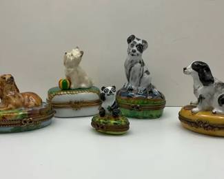 Limoges France Porcelain Dog Trinket Boxes Collection