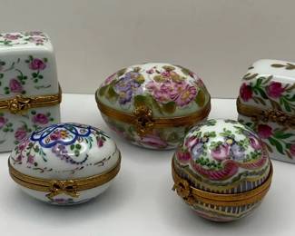 Limoges France Hand Painted Porcelain Trinket Boxes Floral Designs