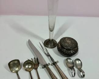 Sterling Silver Lot w Flatware  Powder Box