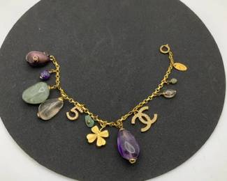 Chanel Charm Bracelet with CC Logo  Stone Accents
